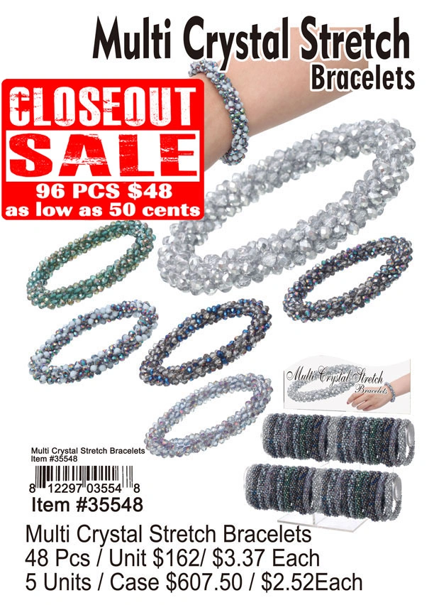 Closeout Multi Crystal Stretch Bracelets